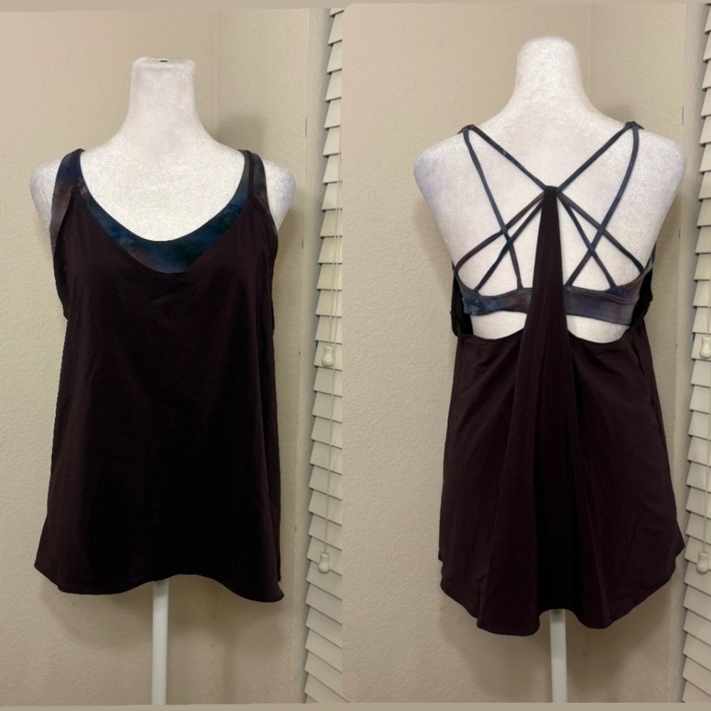 Athleta size S solace support purple flowy athletic top with crisscross straps